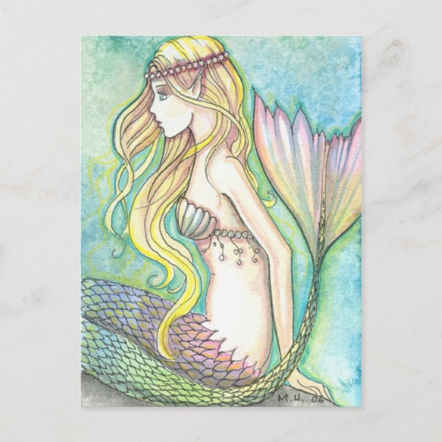 Mermaid Postcard Rainbow Tail by Molly Harrison (Front)