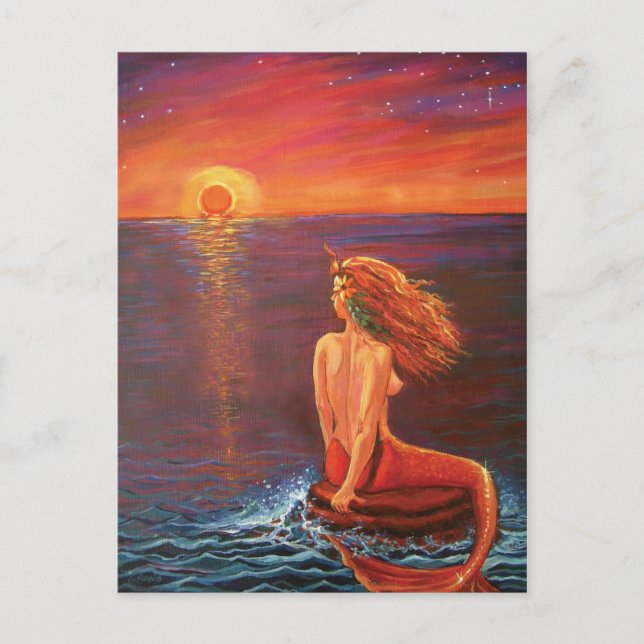 Mermaid Postcard - 'Watching The Sunset' (Front)
