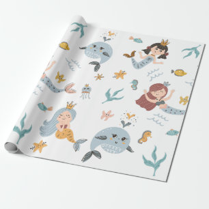 Mermaid Princess and Whale Wrapping Paper