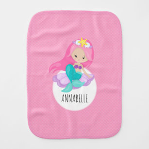 Mermaid Princess Baby Girl Kids Cute Pink Scales Burp Cloth