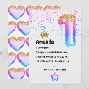 Mermaid Princess Balloon 1st Birthday Invitation