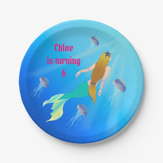 Mermaid Princess Birthday Party Personalised Paper Plate (Front)