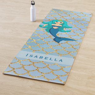 Mermaid princess blue purple teal scales girl yoga mat