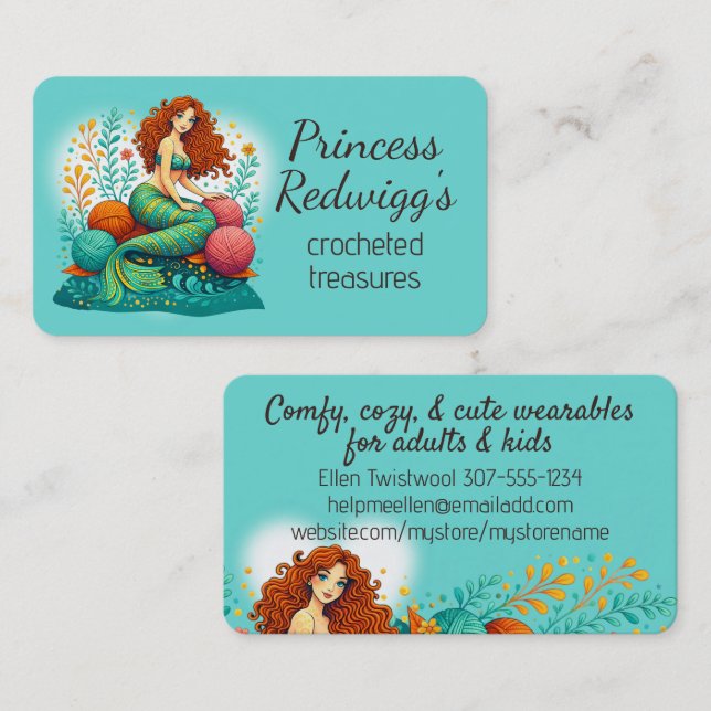 Mermaid princess crochet knitting knitter handspun business card (Front/Back)