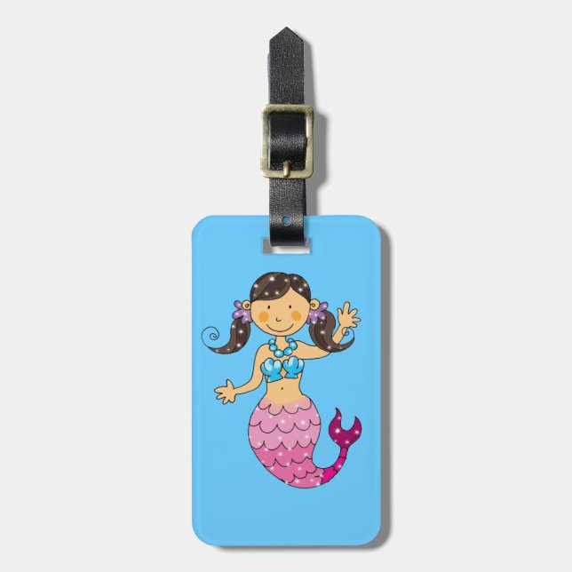 mermaid princess (dark hair) luggage tag (Front Vertical)