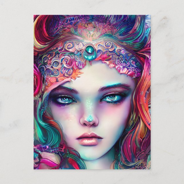 Mermaid Princess Half Face Graphic Postcard (Front)