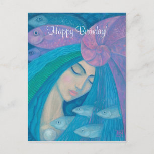 Mermaid Princess, Happy Birthday customisable text Postcard