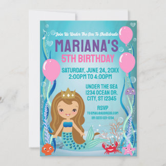 Mermaid Princess Party (golden hair) Invitation