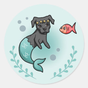 Mermaid Princess Pit Bull Terrier Dog Cartoon Classic Round Sticker