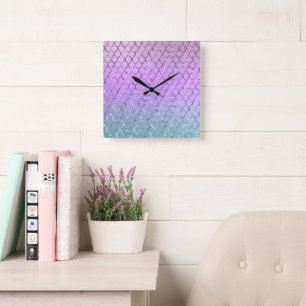 Mermaid Princess Scales 6 Square Wall Clock