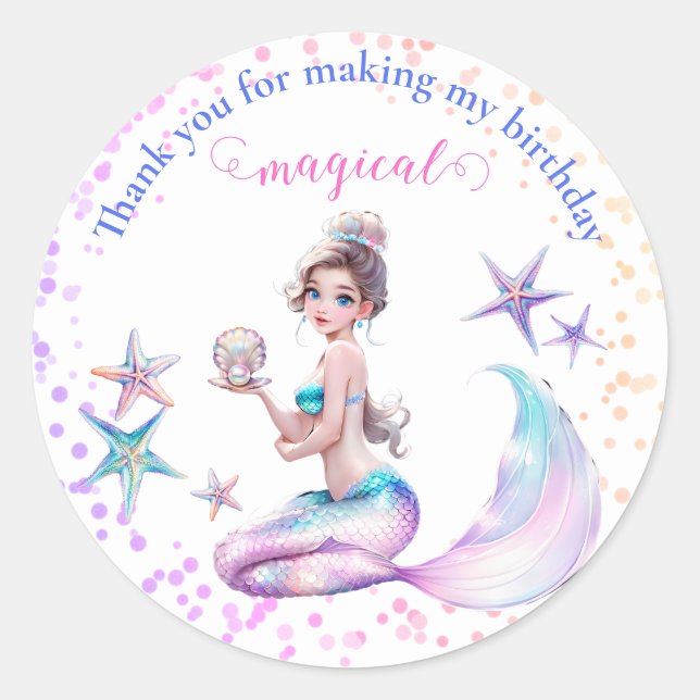 Mermaid Princess Under The Sea Birthday Favour Classic Round Sticker (Front)