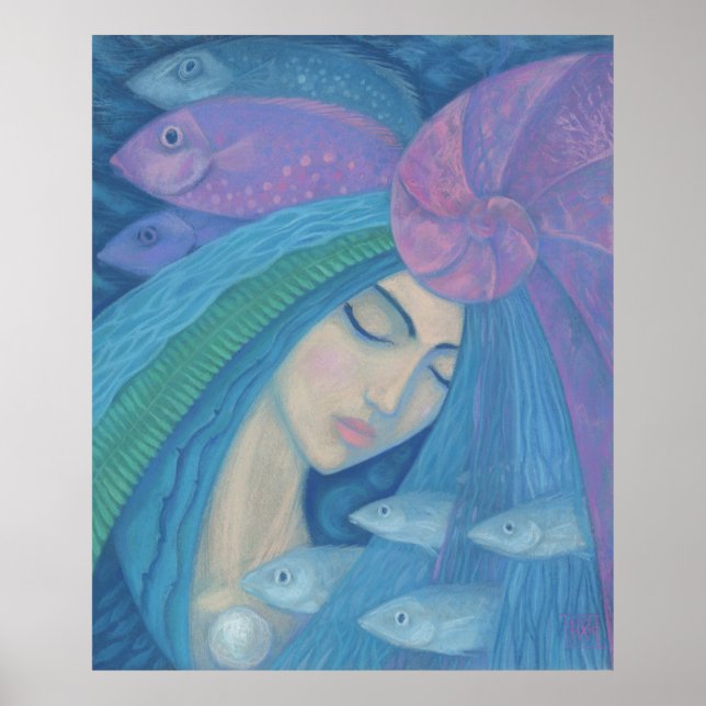 Mermaid Princess, Underwater Fantasy, Pink Blue Poster (Front)