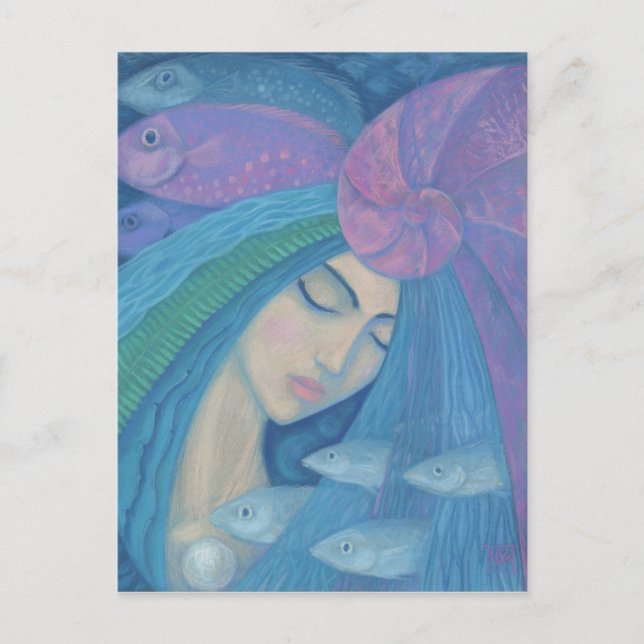 Mermaid Princess, Water Fantasy Surreal Painting Postcard (Front)