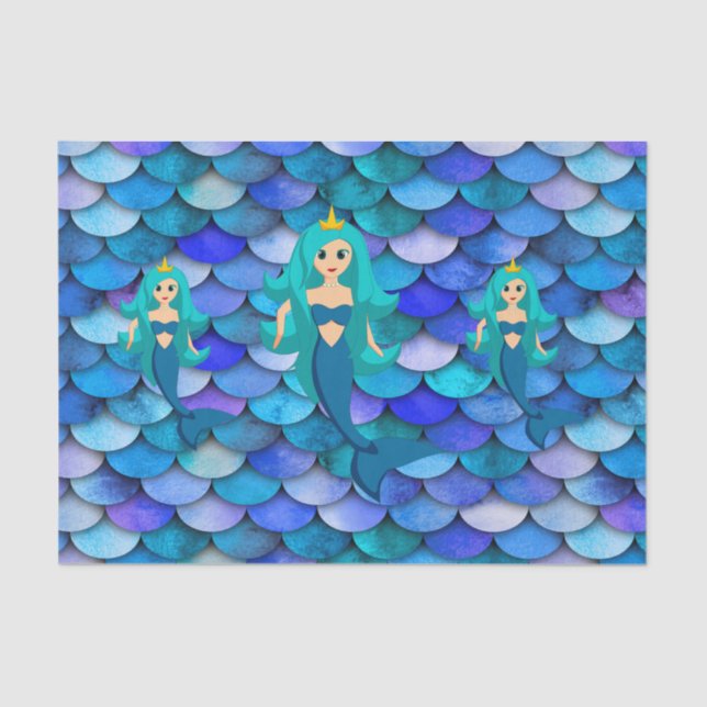 Mermaid princesses blue and purple scales tissue paper (Front)