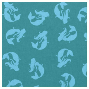 Mermaid Print Fabric Blue and Teal Turquoise