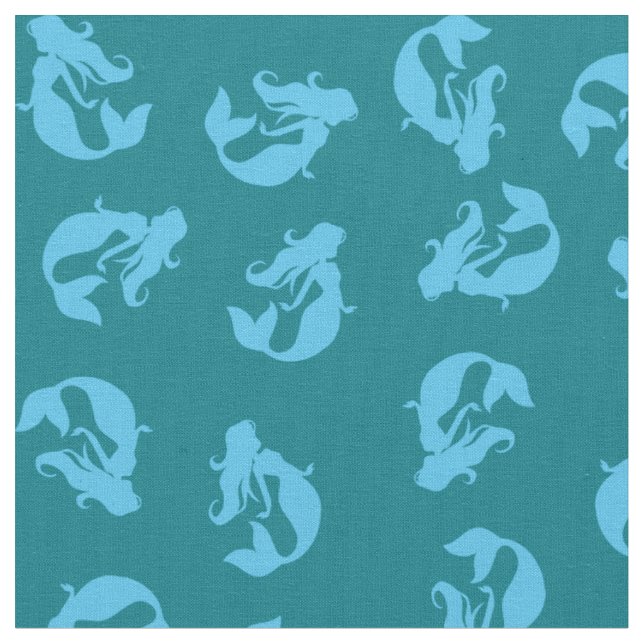 Mermaid Print Fabric Blue and Teal Turquoise (Close Up)