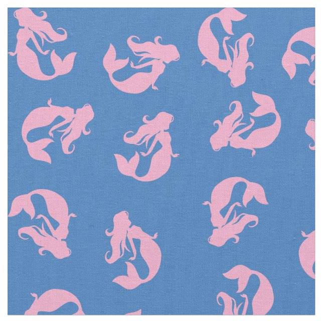 Mermaid Print Fabric Pink and Blue (Close Up)