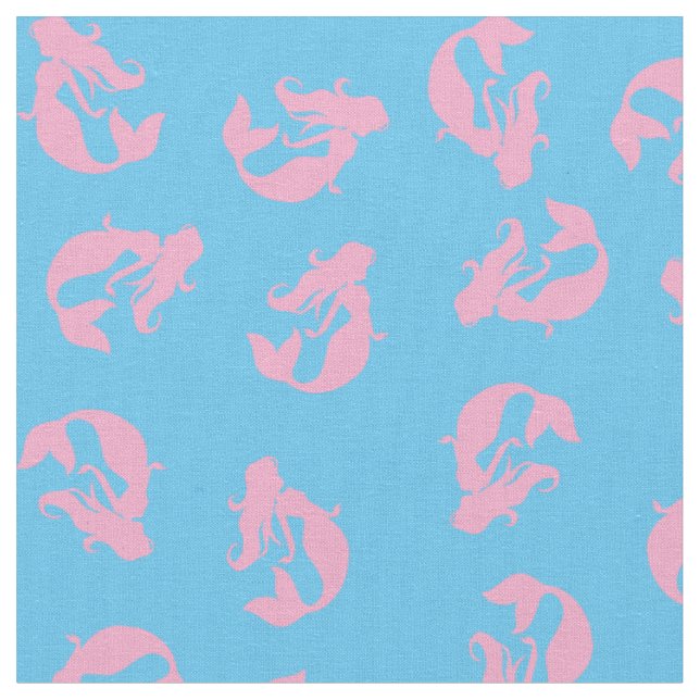 Mermaid Print Fabric Pink and Light Blue (Close Up)