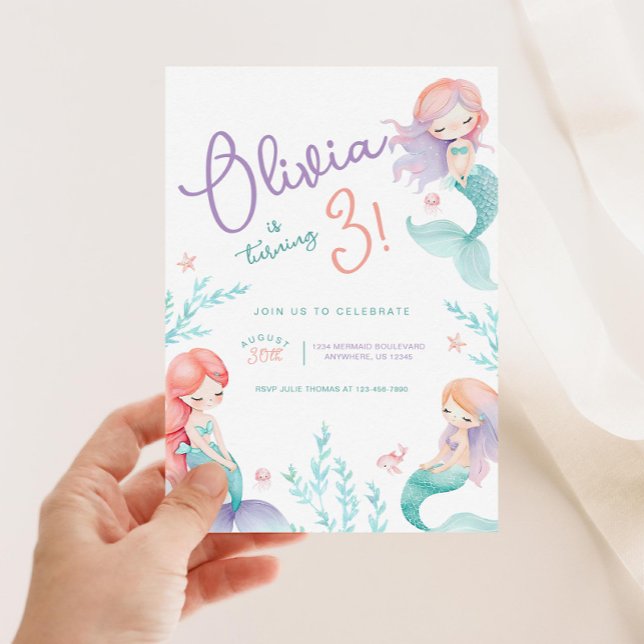 Mermaid Purple and Teal Birthday Party Invitation (Creator Uploaded)