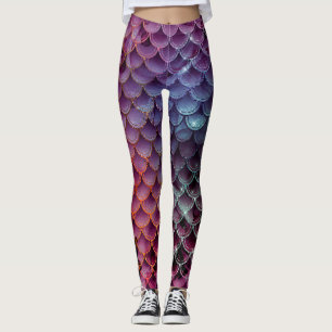 Mermaid Purple, Blue, Red Colours Scales Design Leggings