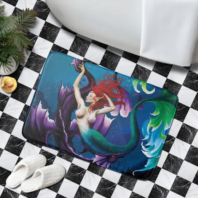 Mermaid Purple Dragon Friendship Fantasy Bath Mat (Creator Uploaded)