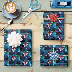 Mermaid Purple Dragon Friendship Fantasy Wrapping Paper Sheet