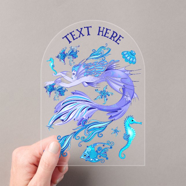 Mermaid Purple Fairy Creature Acrylic Invitations (Insitu (Handheld))