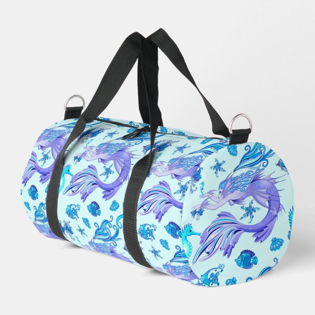 Mermaid Purple Fairy Creature Duffle Bag (Left Corner)