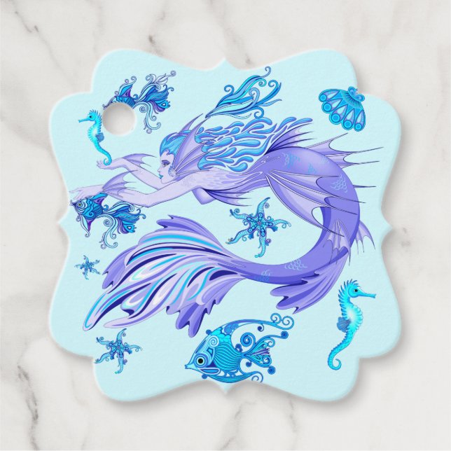 Mermaid Purple Fairy Creature Favour Tags (Front)