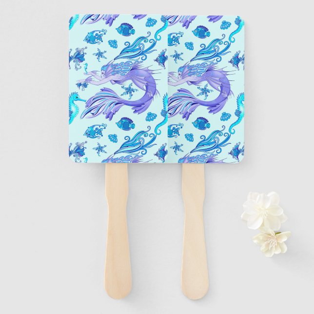 Mermaid Purple Fairy Creature Hand Fan (Front and Back)