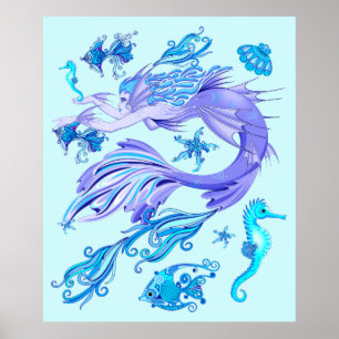 Mermaid Purple Fairy Creature Poster