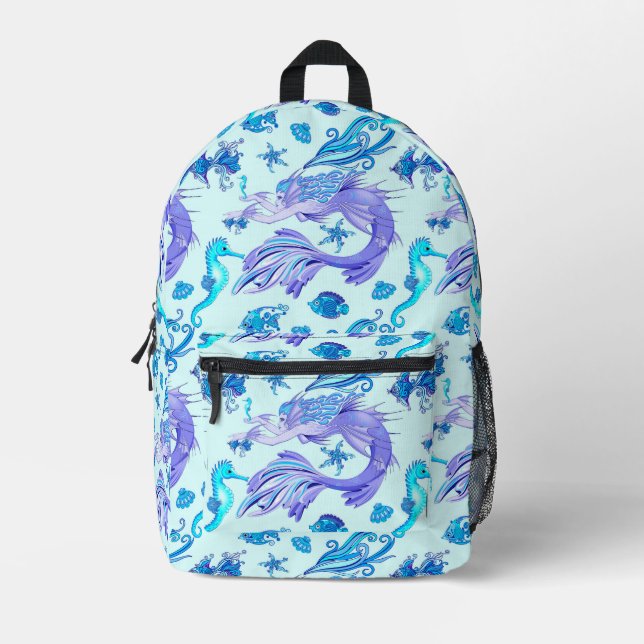 Mermaid Purple Fairy Creature Printed Backpack (Front)