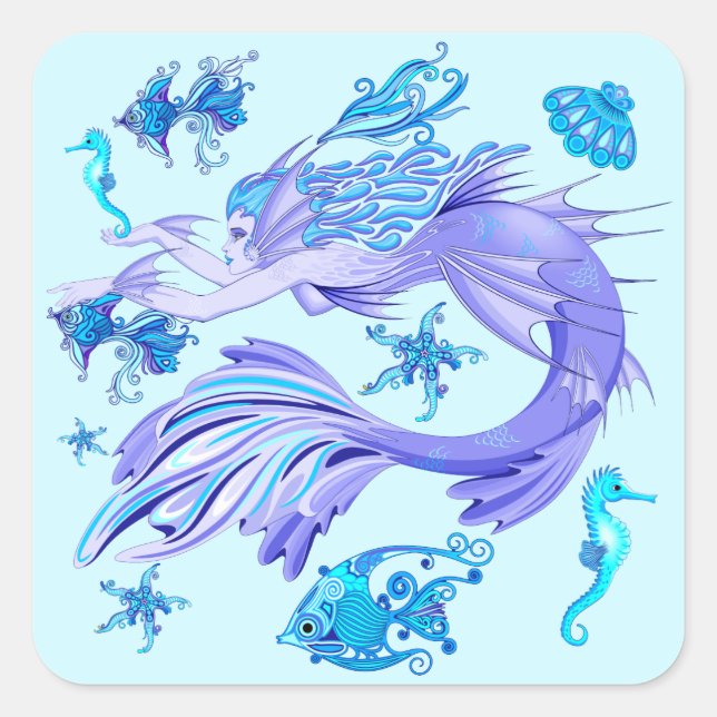 Mermaid Purple Fairy Creature Square Sticker (Front)
