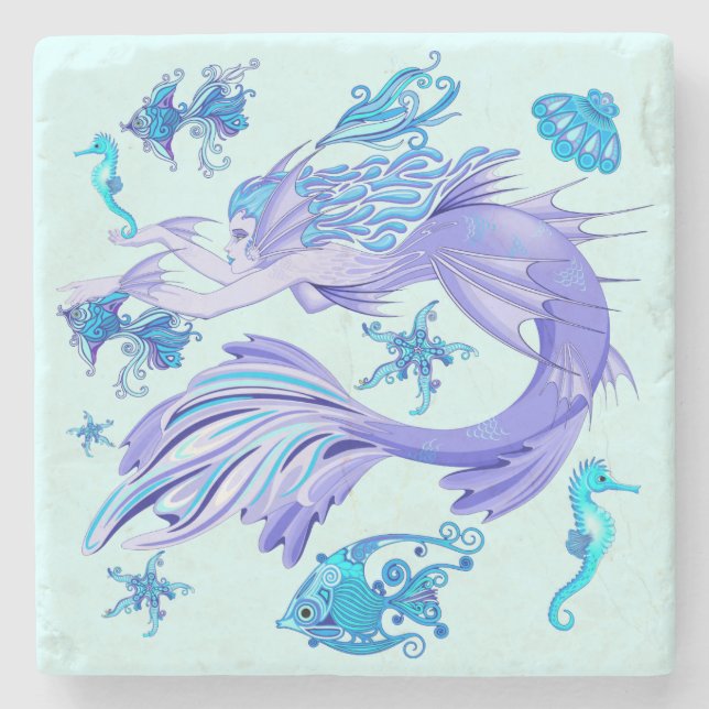 Mermaid Purple Fairy Creature Stone Coaster (Front)