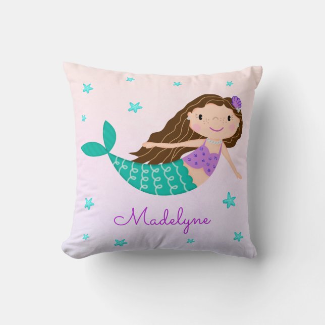 Mermaid Purple Glitter Rainbow Name Cushion (Front)