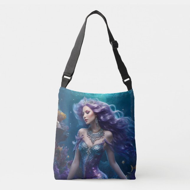 Mermaid Purple Hair Crossbody Bag (Front)