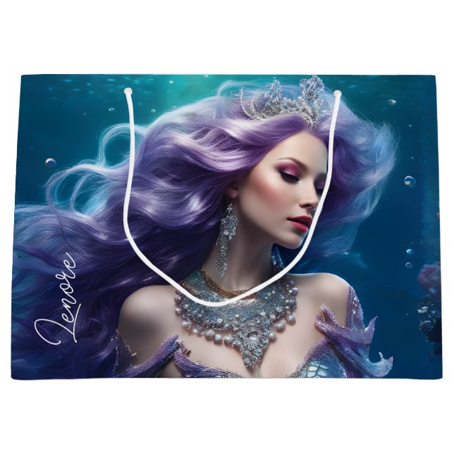 Mermaid Purple Hair Large Gift Bag (Front)