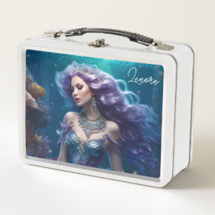 Mermaid Purple Hair Metal Lunch Box