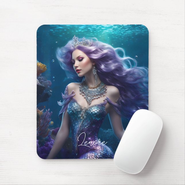 Mermaid Purple Hair Mouse Mat (With Mouse)