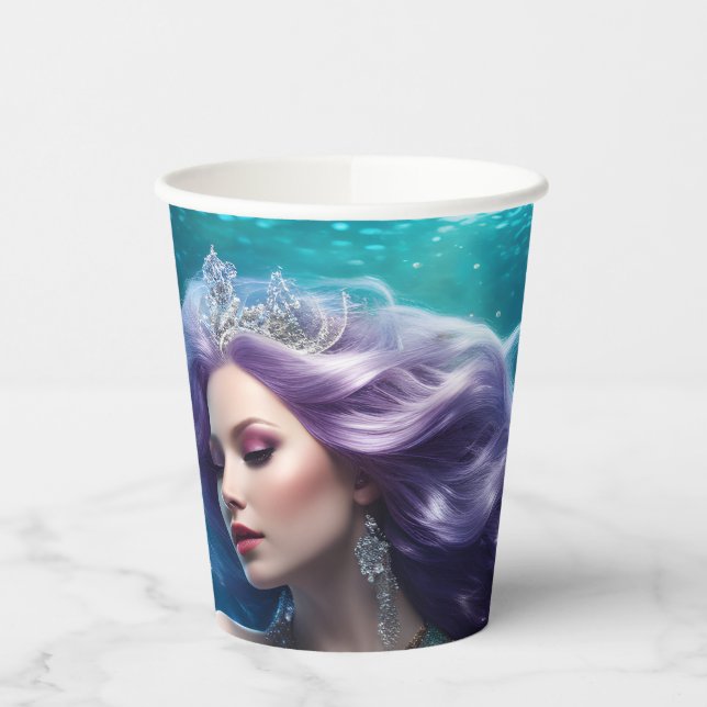 Mermaid Purple Hair Paper Cups (Left)