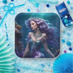 Mermaid Purple Hair Paper Plate