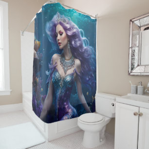 Mermaid Purple Hair Shower Curtain