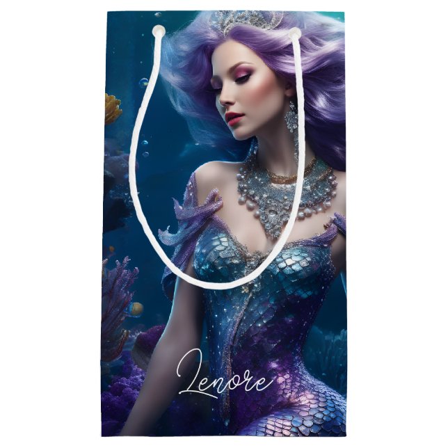 Mermaid Purple Hair Small Gift Bag (Front)
