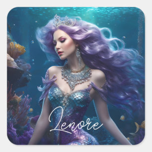 Mermaid Purple Hair Square Sticker