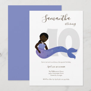 Mermaid Purple Kids Birthday Invitation