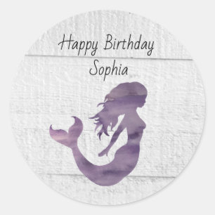 Mermaid Purple Painting Rustic Personalised Classic Round Sticker