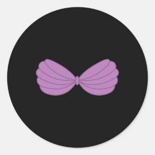 Mermaid Purple Seashell Bra Cartoon Graphic 1  Classic Round Sticker