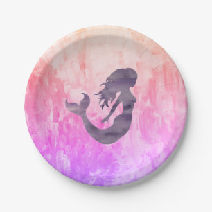 Mermaid Purple Silhouette Ombre Paper Plate