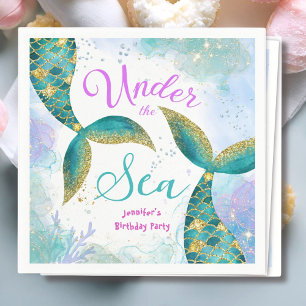 Mermaid Purple Teal Girls Birthday Party Napkin