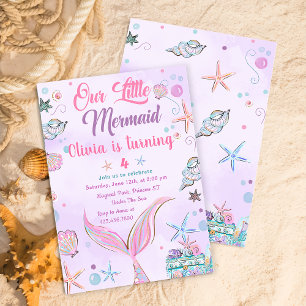 Mermaid Purple Watercolor Birthday Invitation
